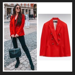 Zara Red Double-Breasted Blazer